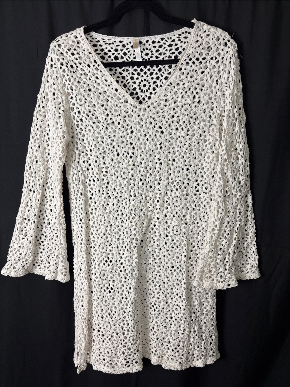 Helen Jon White Crochet V-Neck Beach Coverup